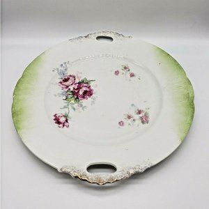 Antique Floral Double Handle Cake Serving Plate